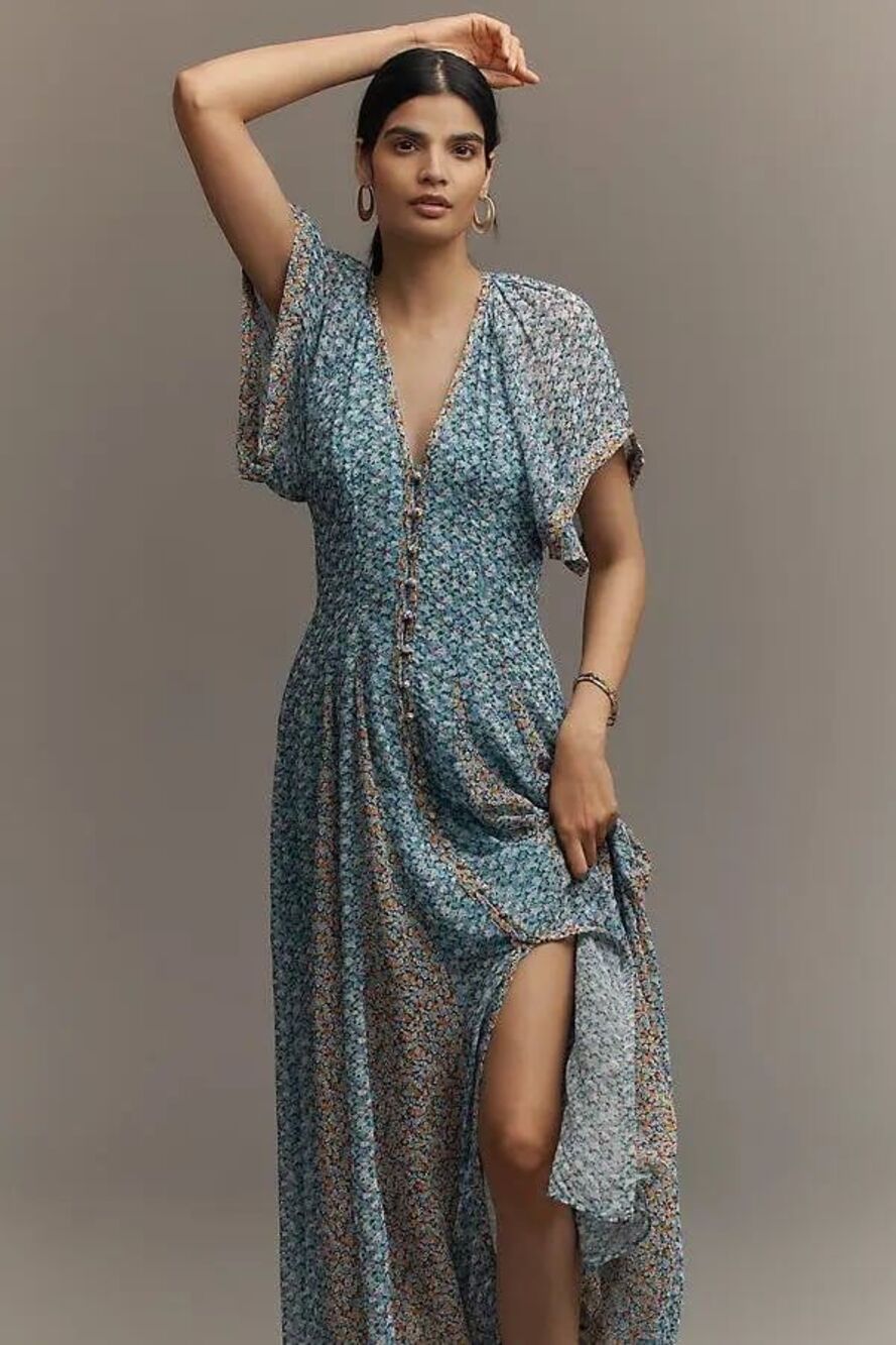 New Anthropologie Pleated Smocked Maxi Dress Size 12